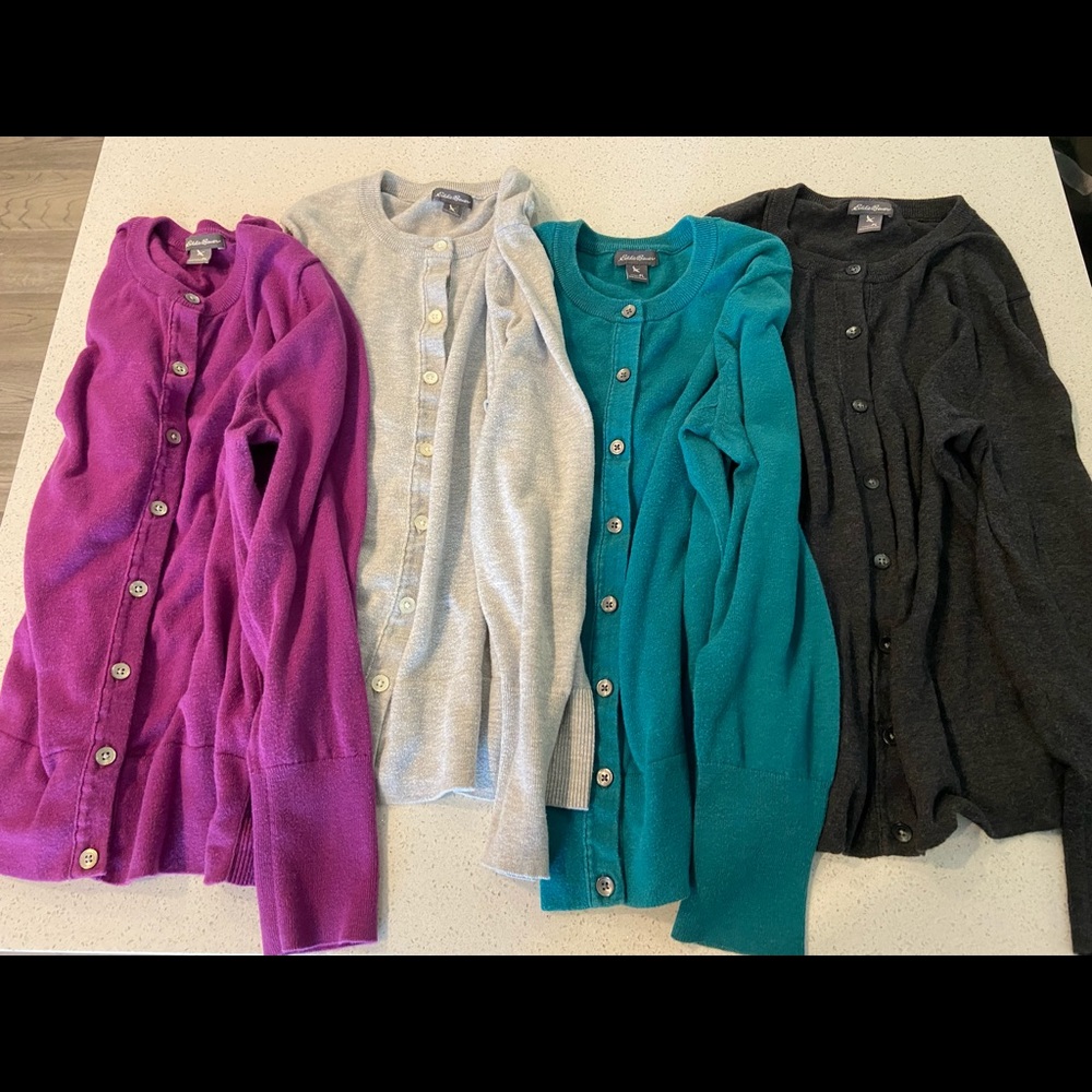 4 Eddie Bauer Petite Large Solid Color Button Up Cardigans